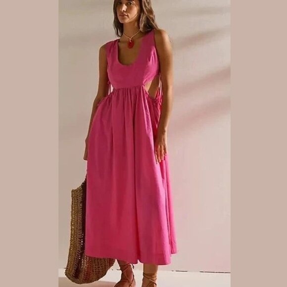 Free People Free-Est Pink Fabiana Midi Dress - SZ S - Picture 1 of 13